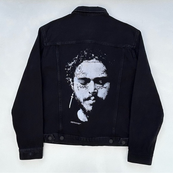 Post Malone Posty Co 2019 H&M Black Denim Trucker Jacket Size Adult Small Unisex - Picture 1 of 8
